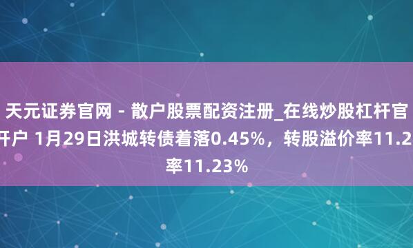 天元证券官网 - 散户股票配资注册_在线炒股杠杆官方开户 1月29日洪城转债着落0.45%，转股溢价率11.23%