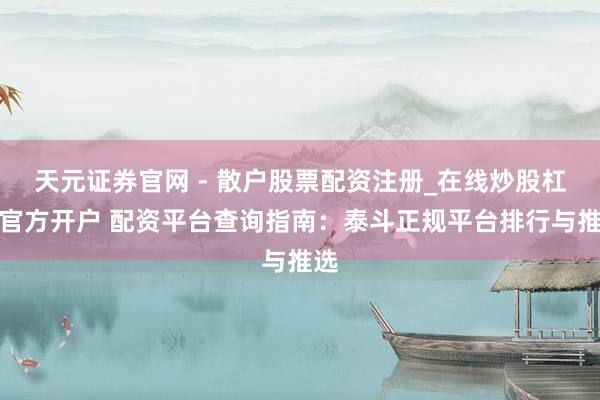 天元证券官网 - 散户股票配资注册_在线炒股杠杆官方开户 配资平台查询指南：泰斗正规平台排行与推选
